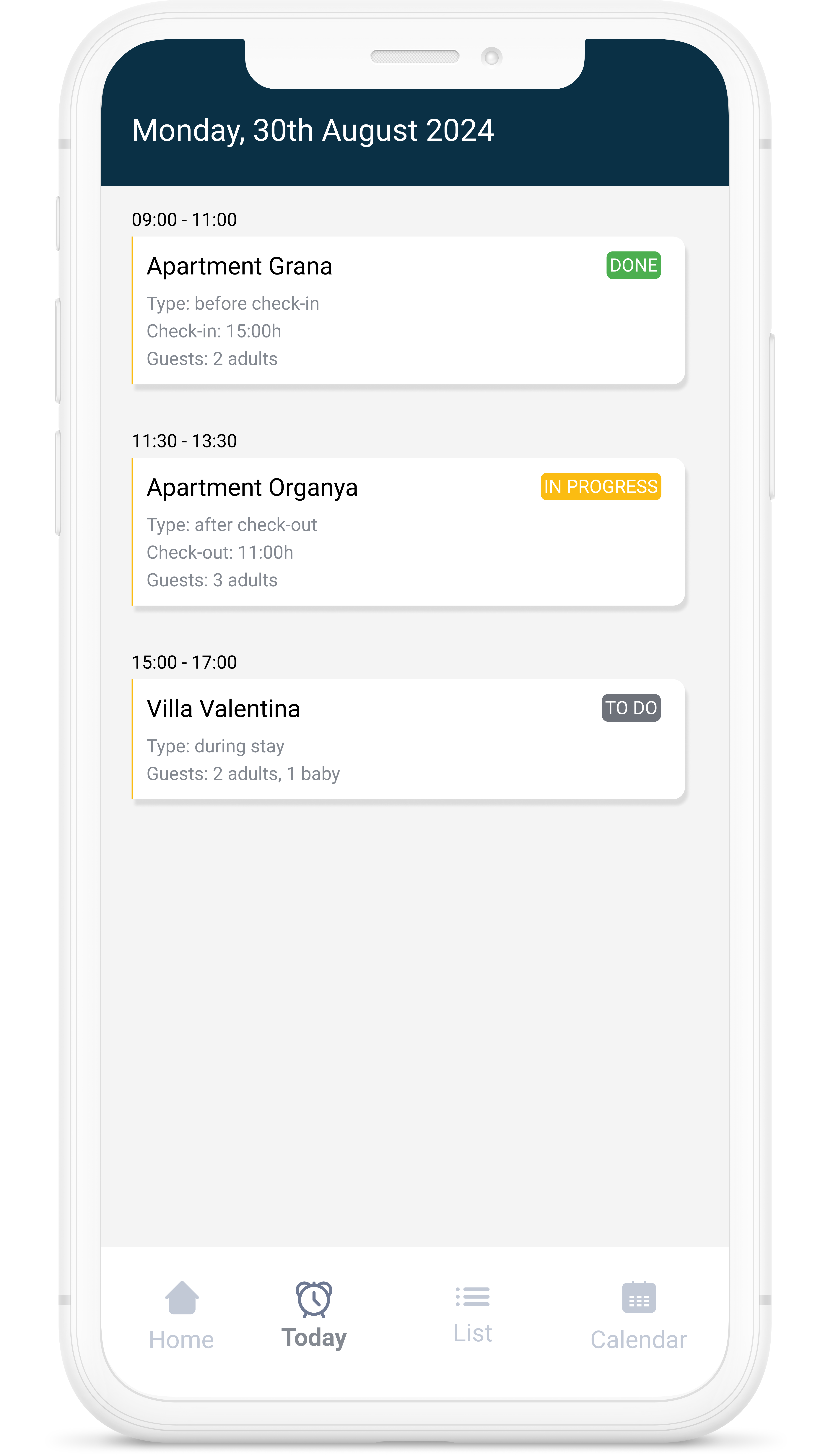 Dispositivo móvil donde se muestra el plan semanal de todas las limpiezas asignadas en la app de Icnea