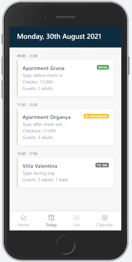Dispositivo móvil donde se muestra el plan semanal de todas las limpiezas asignadas en la app de Icnea