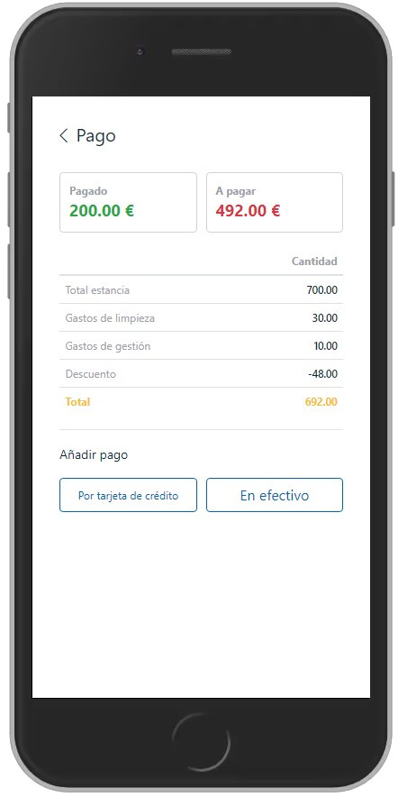 Dispositivo móvil donde se muestra la información de pago del hospedaje