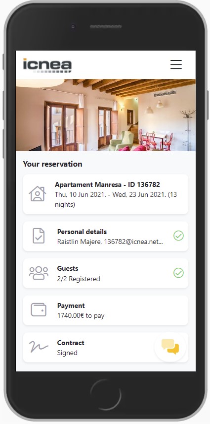App de Icnea en la sección de huéspedes